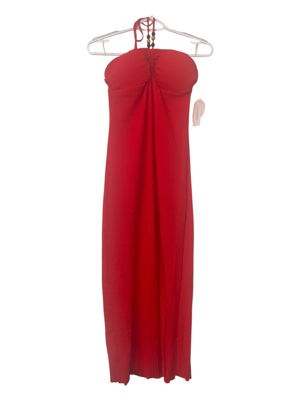 No comment size large Strapless Red Maxi Dress with Halter Tie bead detail